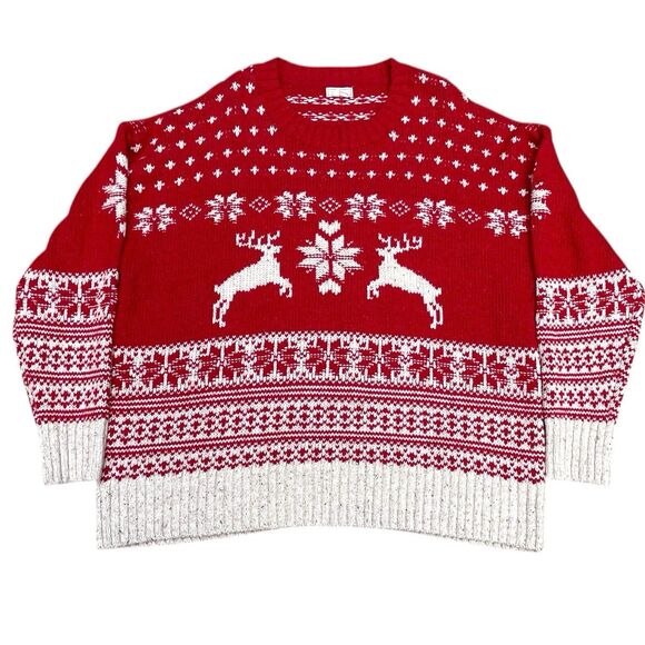 Fat Face UK Wool Blend Fair Isle Red Cream Reindeer Ski Resort Sweater Size 18 - Picture 3 of 16